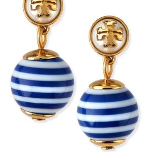 Tory Burch Saher Logo Drop Earrings blue/white